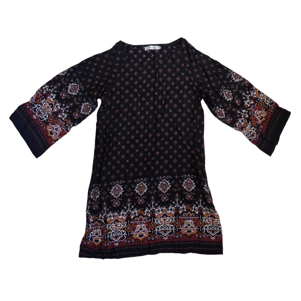 Rise Sun Boho Babe Style Black and Brown Long Sleeve Dress